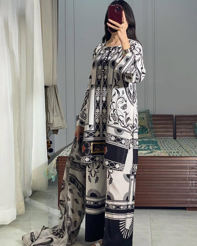 3 PCS LAWN PRINTED