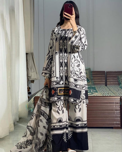 3 PCS LAWN PRINTED